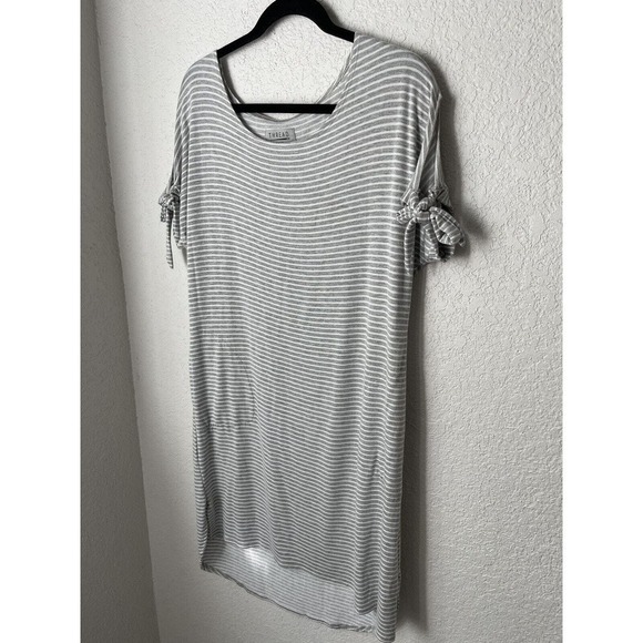 THREAD Womens Dress‎ Size Small Gray White Stripe Soft Stretch Comfort Pockets - Picture 7 of 8